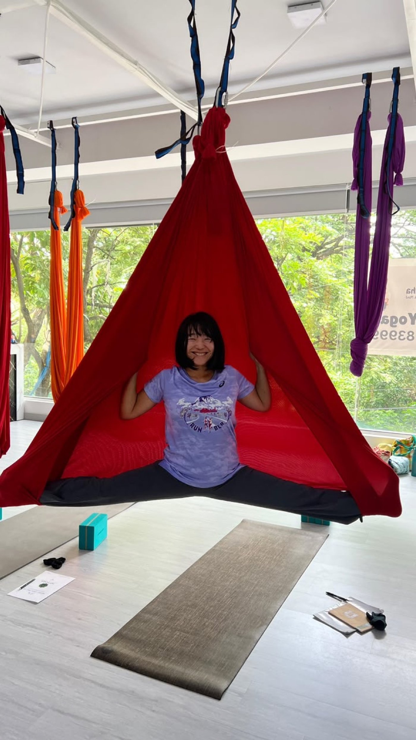 An aerial stretch during teacher training