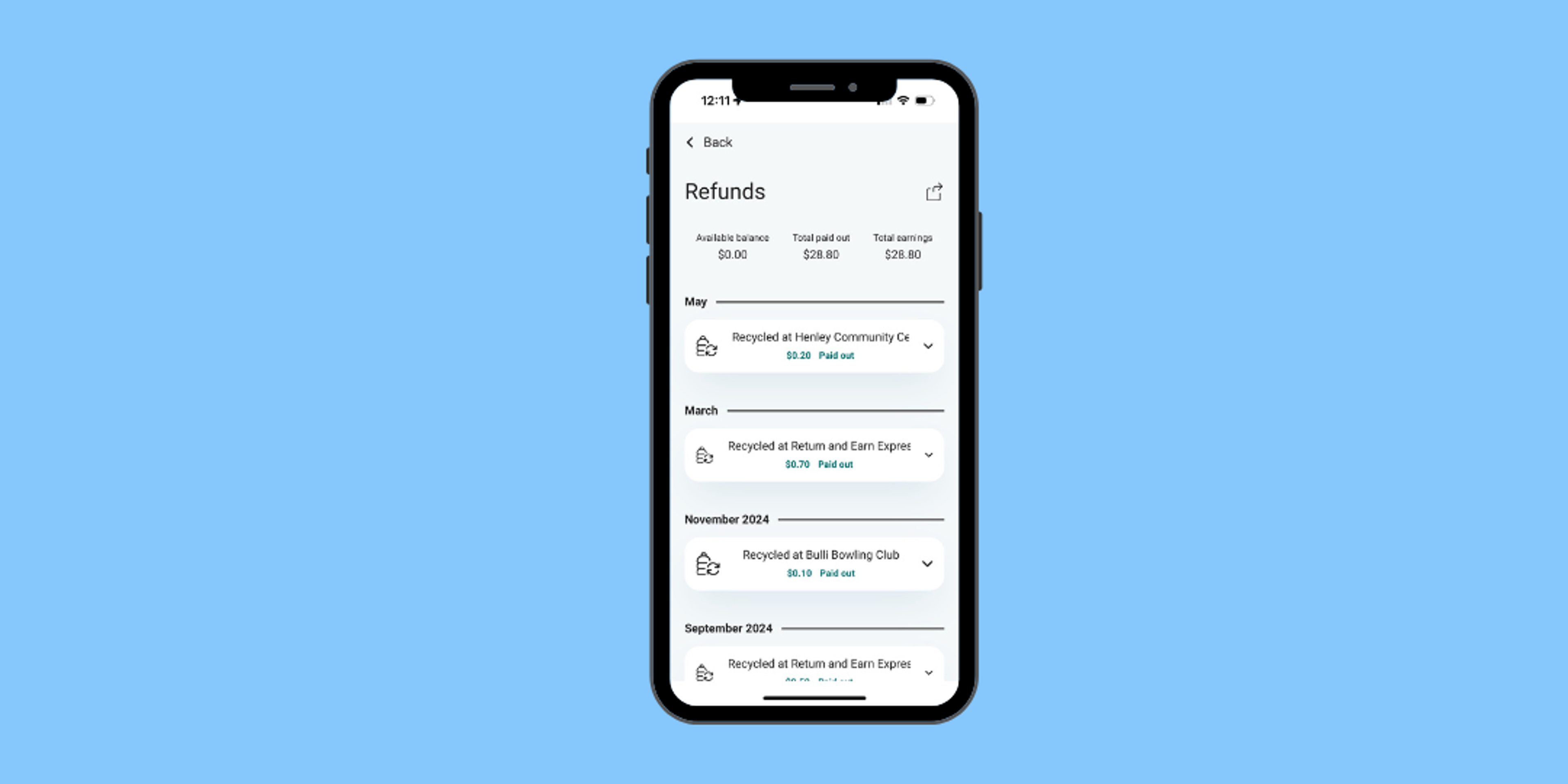 Return and earn app managing donations