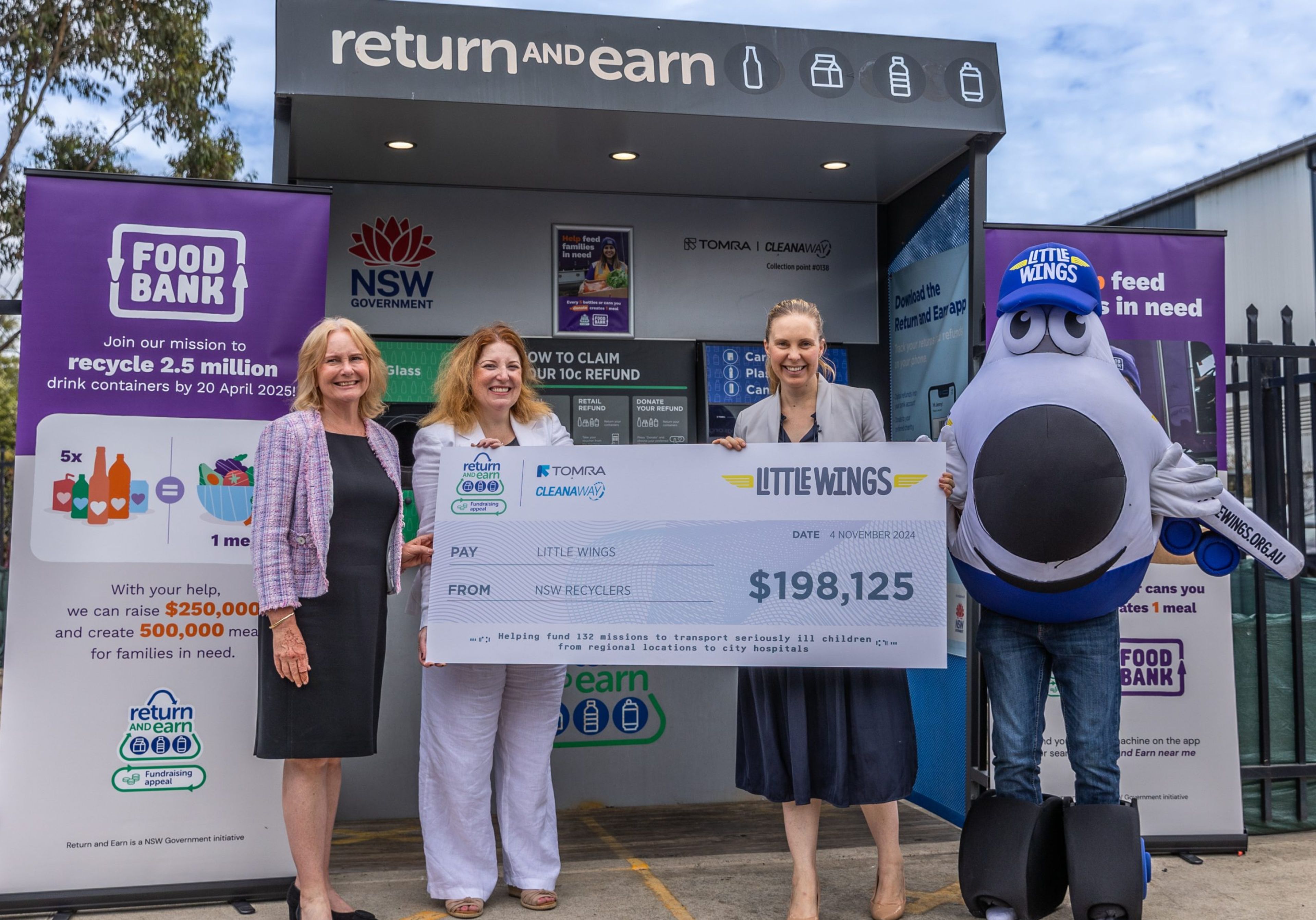 Little Wings receiving check from Return and Earn appeal