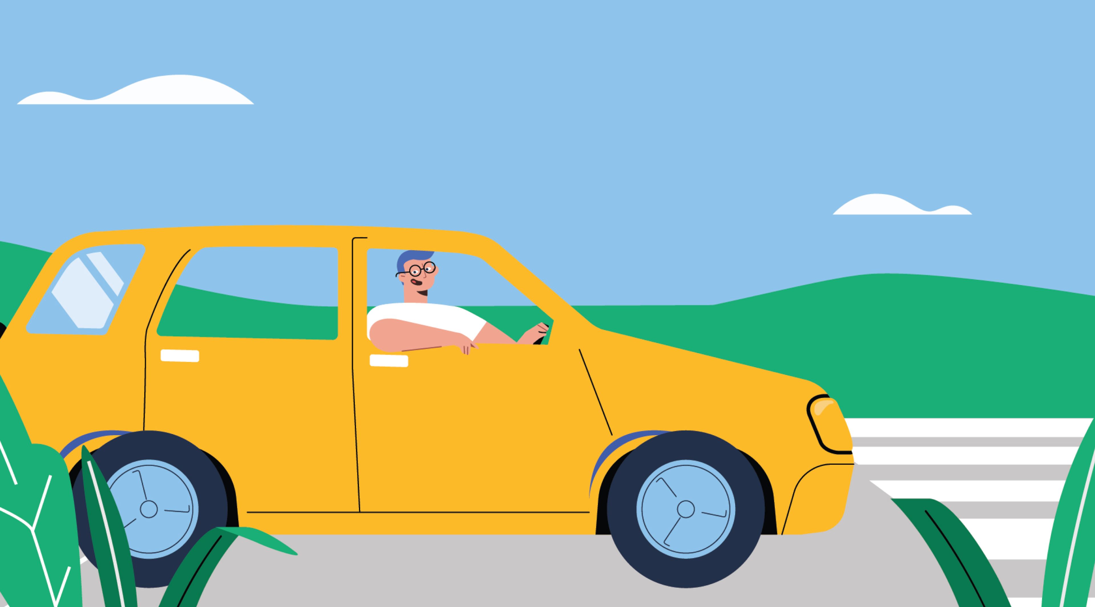 An illustration of a man in a car
