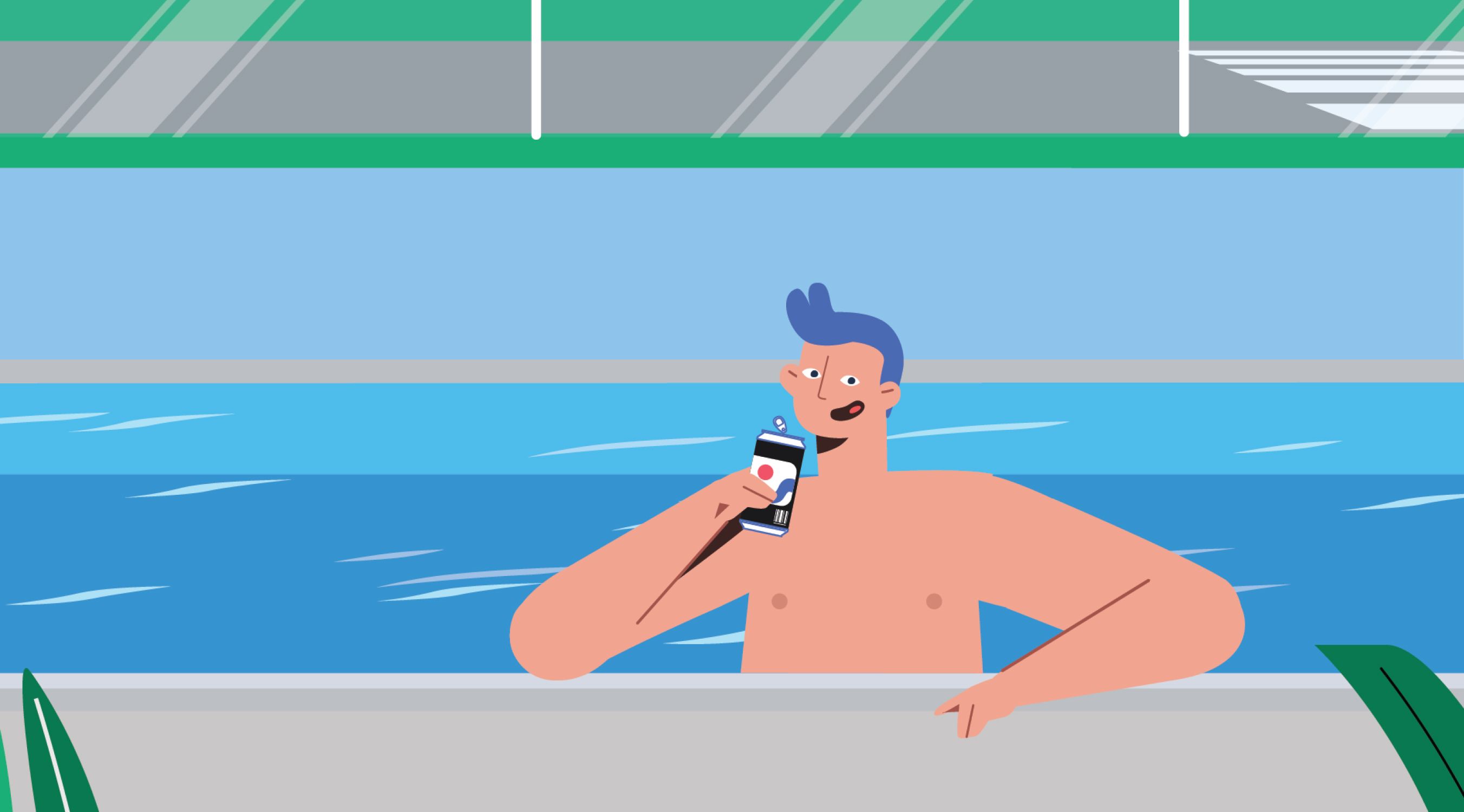 An illustration of a man in a swimming pool