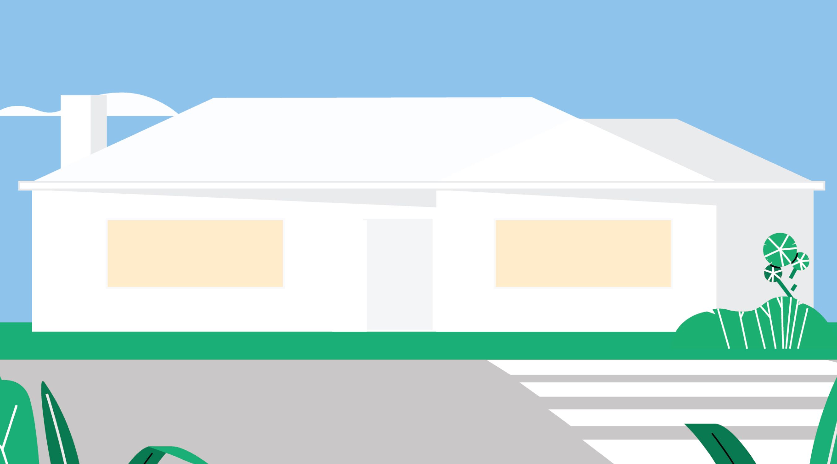 An illustration of a house with the lights on