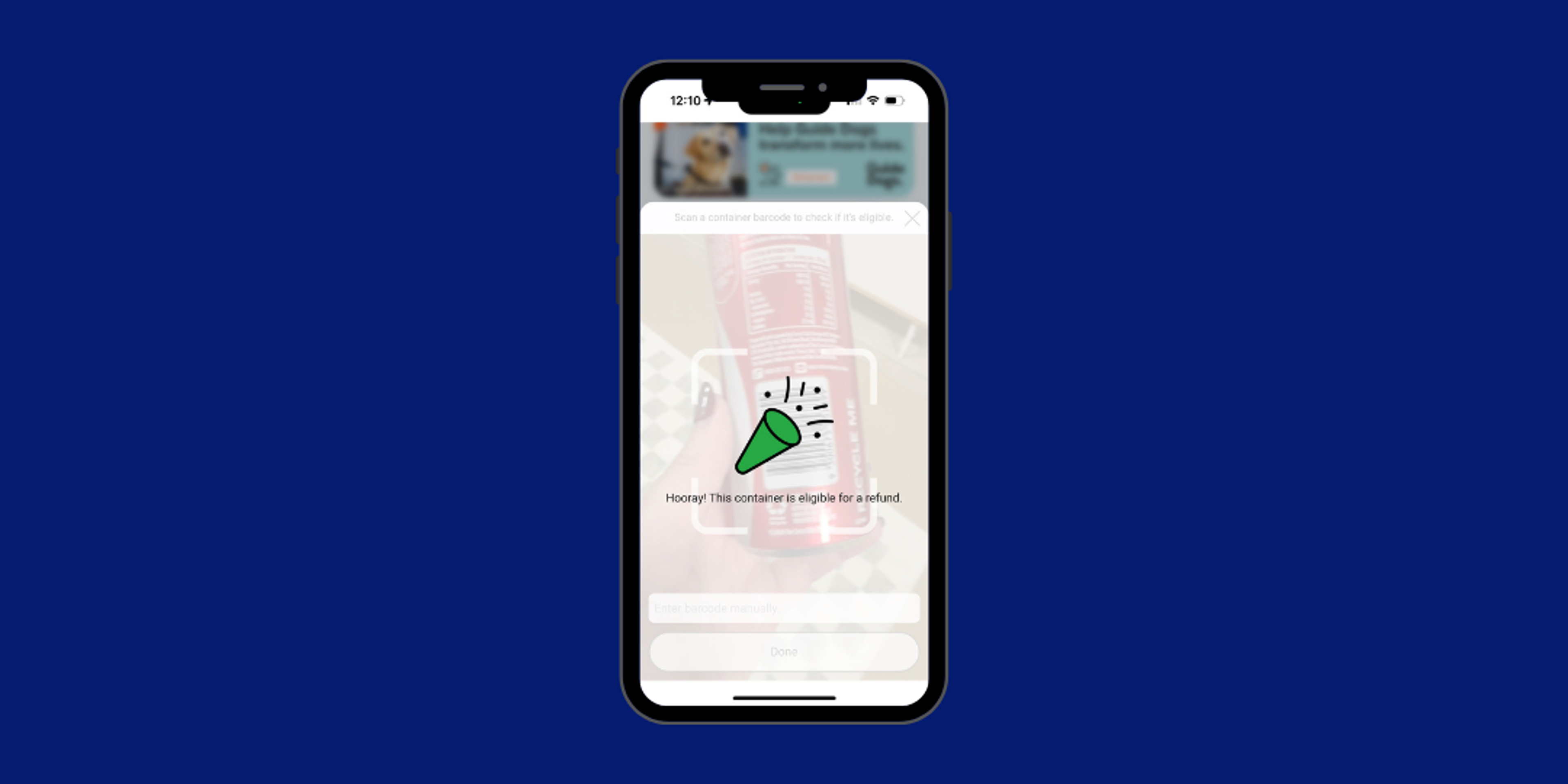 Return and earn app scan container