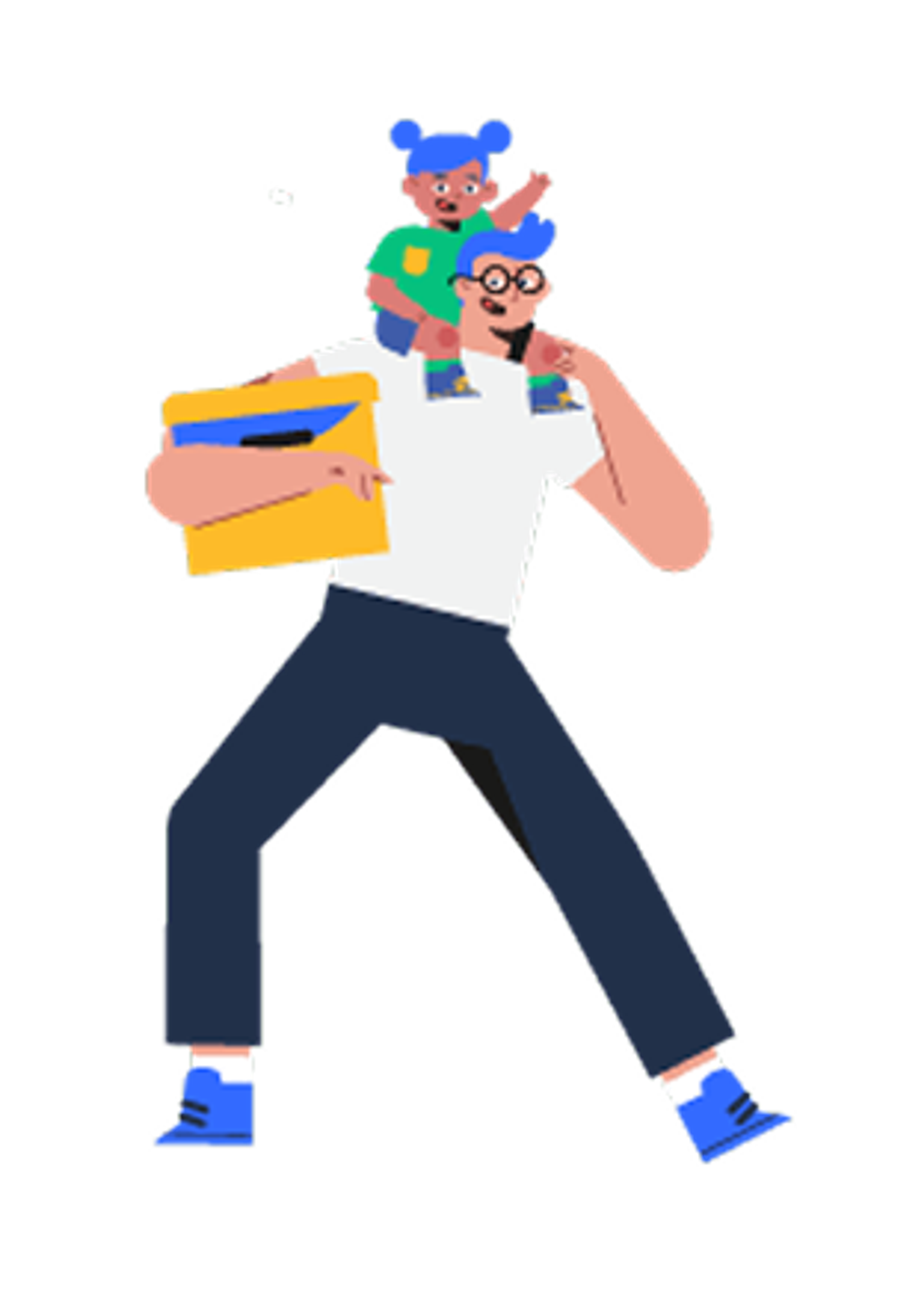 An illustration of a man with a child on his shoulders