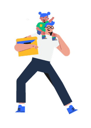 An illustration of a man with a child on his shoulders