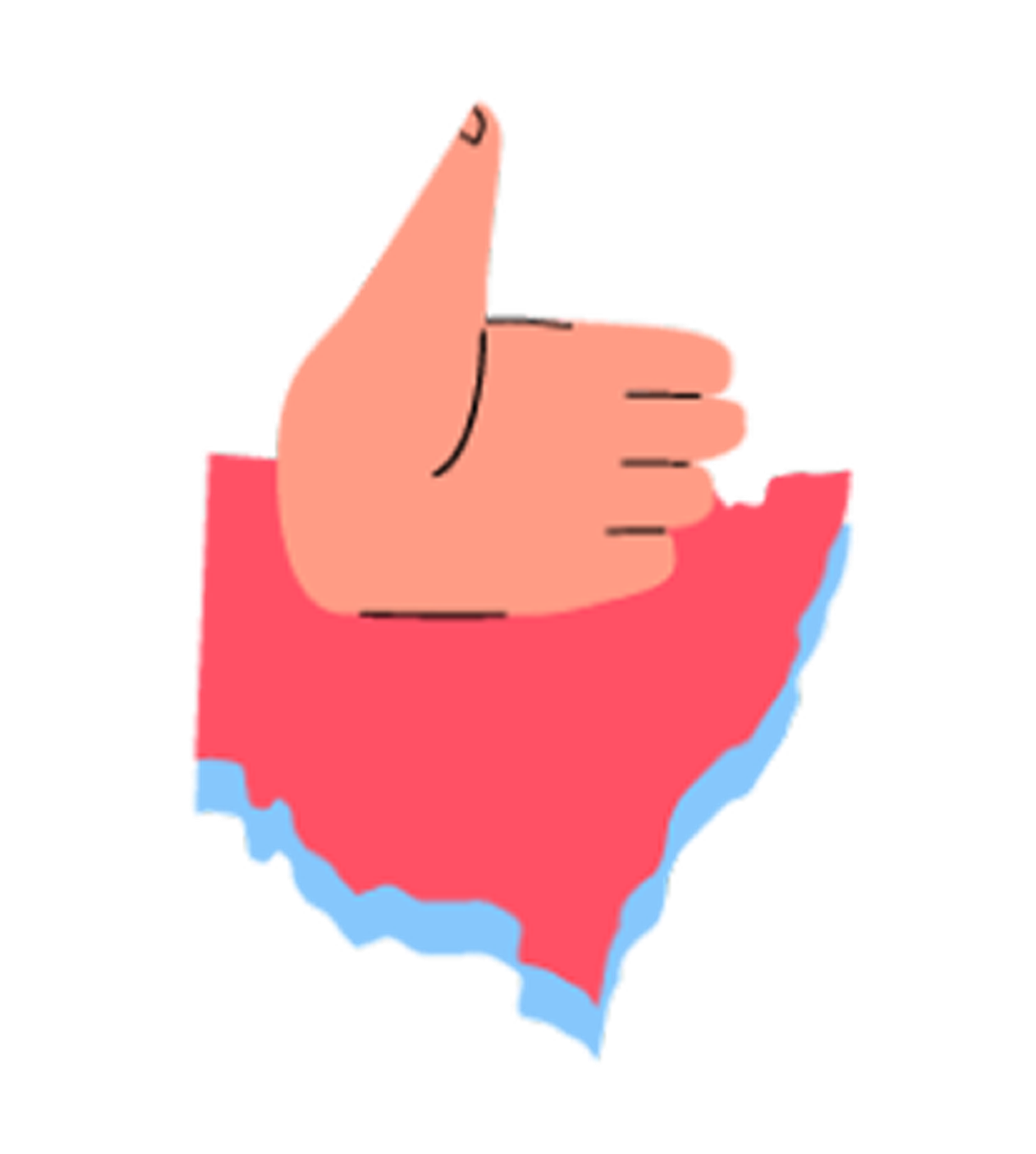 An illustration of the state of NSW with a thumbs up