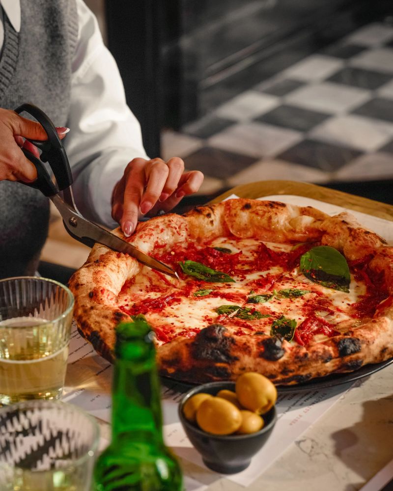 pizza and drink on table