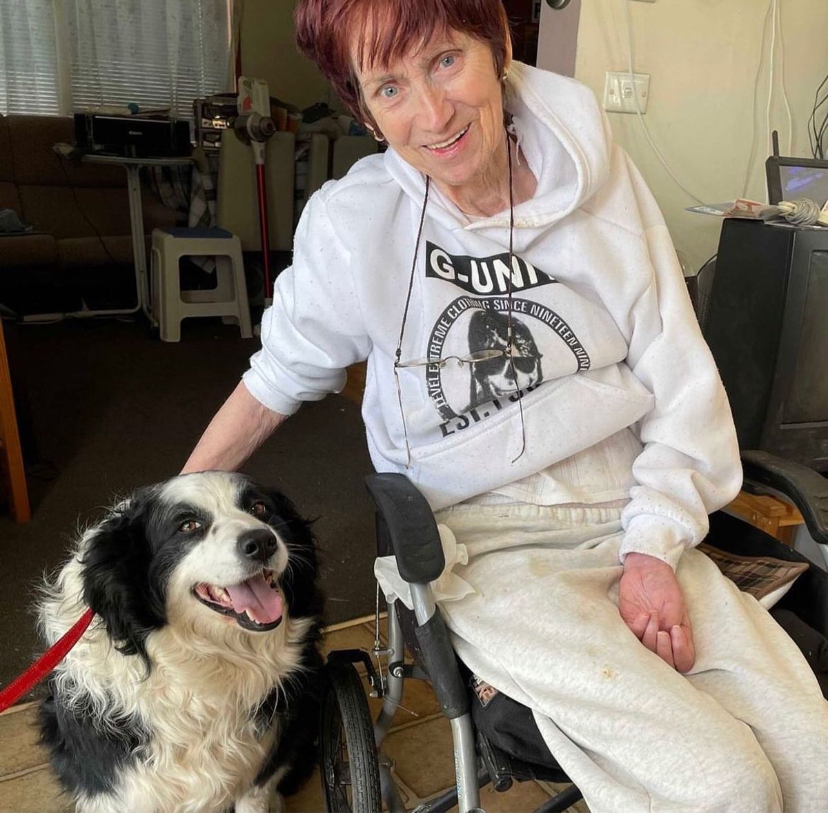 female with dog in wheel chair