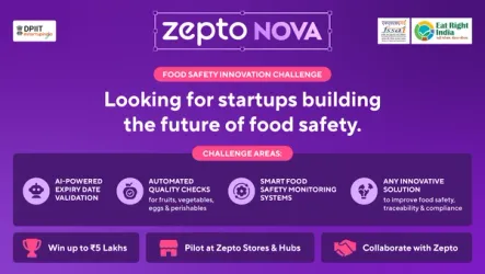 Zepto Nova Food Safety Innovation Challenge banner with abstract tech imagery.