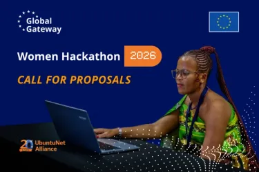 Young women developers from Eastern and Southern Africa collaborating at a hackathon.