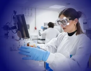 Scientists working on sustainable food solutions in a high-tech laboratory.