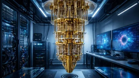 Abstract visualization of quantum computing concepts with glowing nodes and connections.