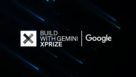 Build with Gemini XPRIZE hackathon banner with futuristic design elements