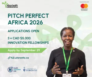 Pitch Perfect Africa 2026 event banner featuring entrepreneurs pitching their innovations.
