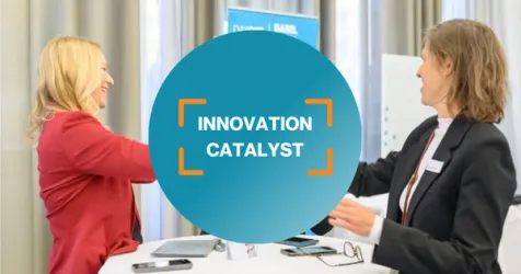 Healthcare innovators and clinicians collaborating on digital health solutions.