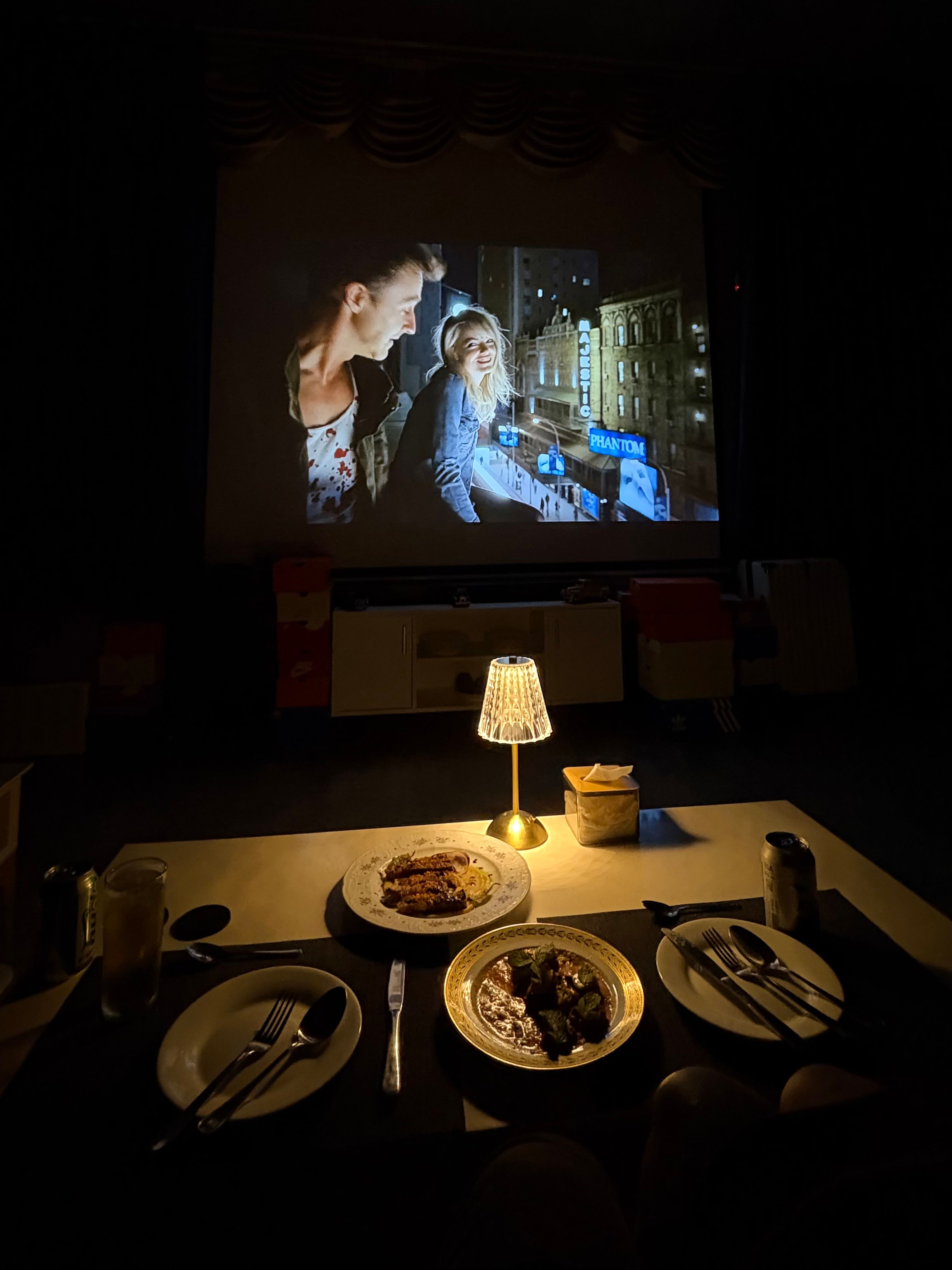 birdman on the screen at marquee dining