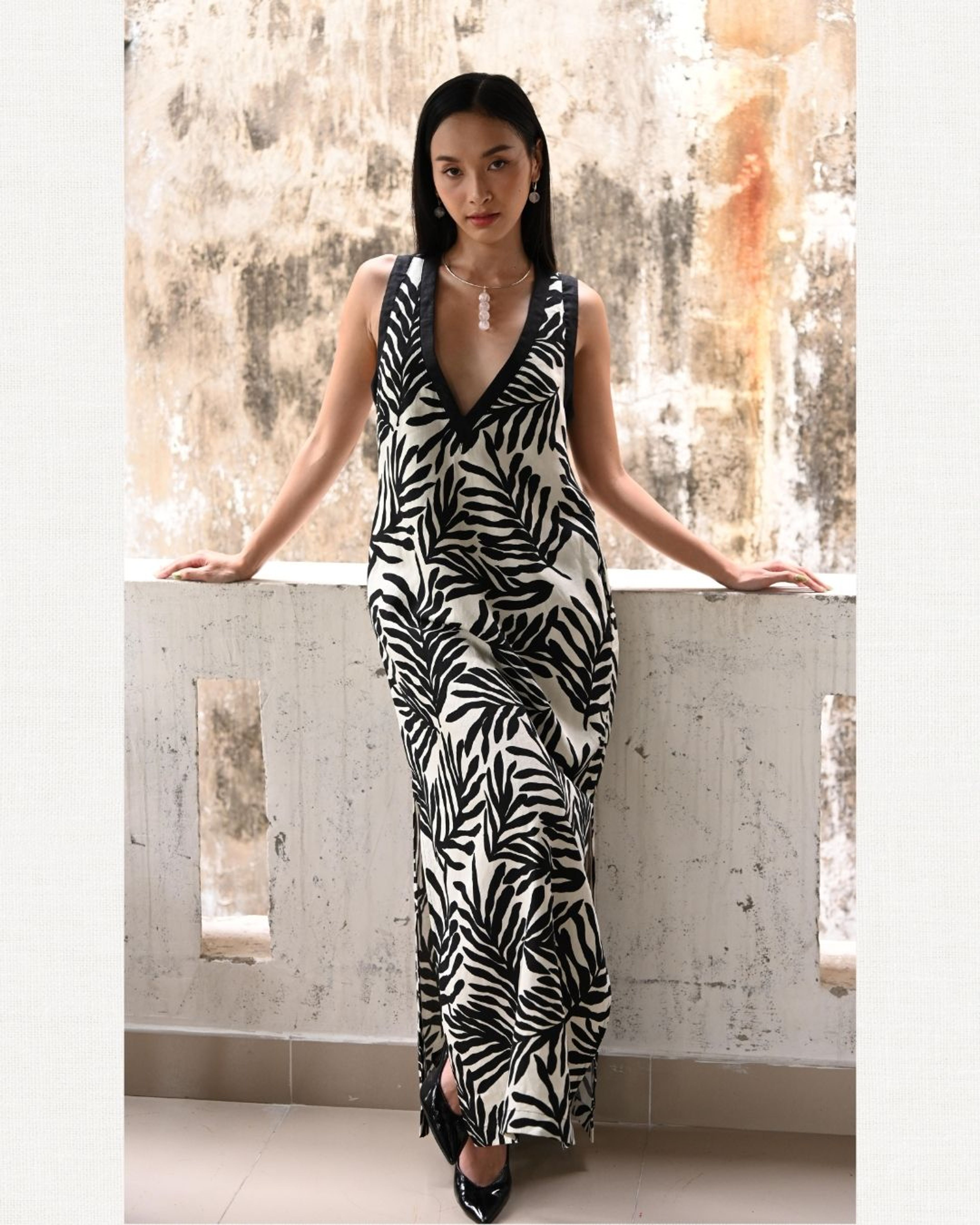 Noir Leaf Maxi Reverse Dress