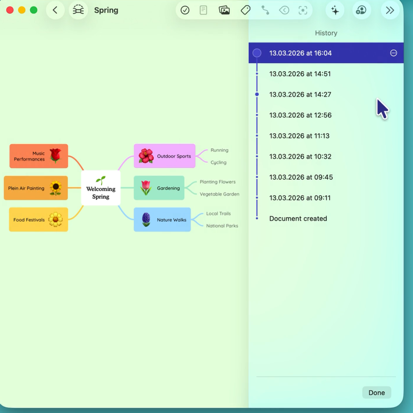 Go back in time and revisit earlier versions of your document.