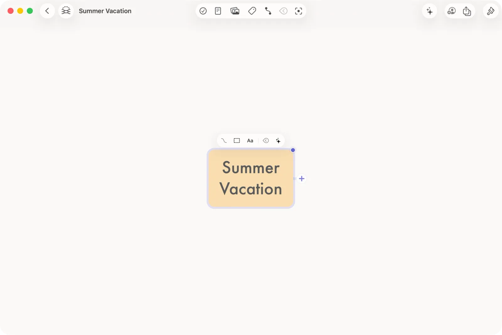 Mind Map with a single main node that says "Summer Vacation".