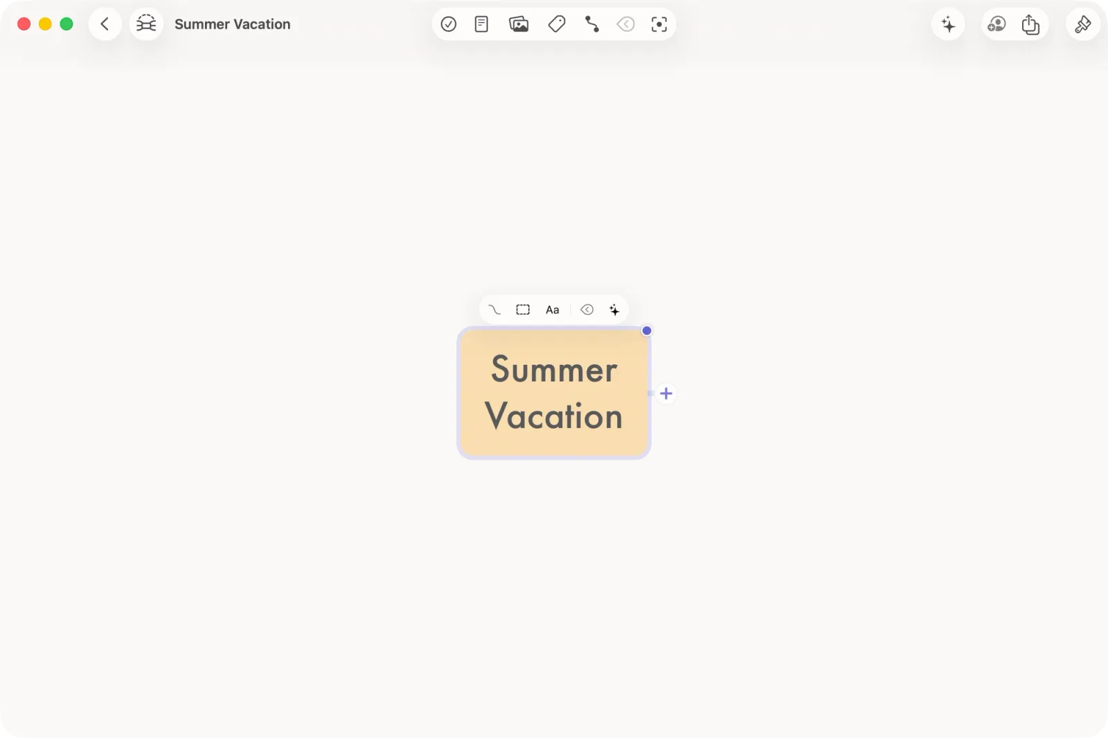 Mind Map with a single main node that says "Summer Vacation".