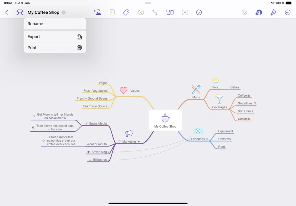 Export a MindNode document on iPad