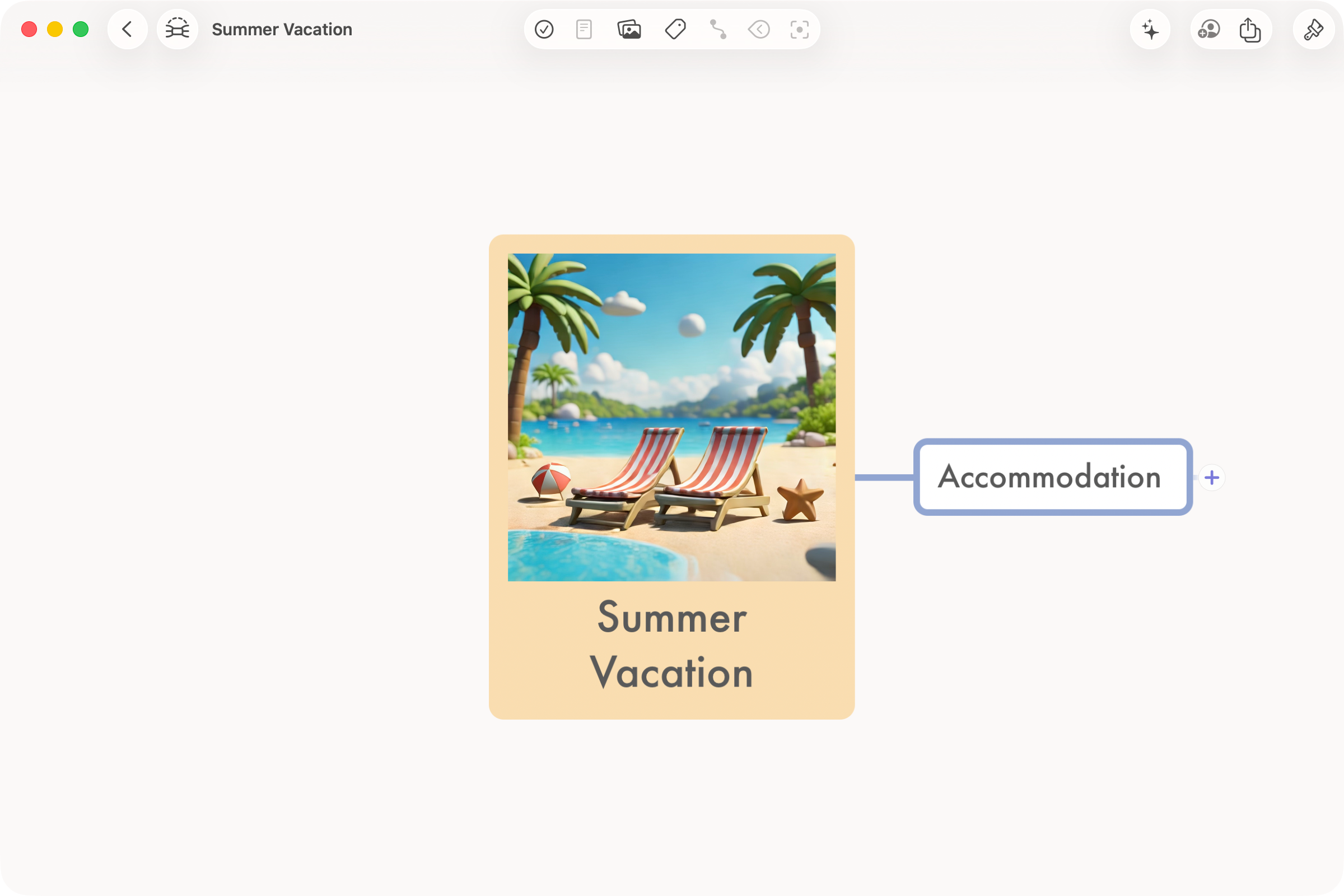 Mind Map with a main node "Summer Vacation" and a sibling "Accommodation"
