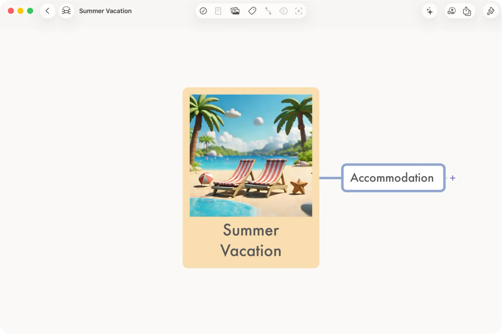 Mind Map with a main node "Summer Vacation" and a sibling "Accommodation"