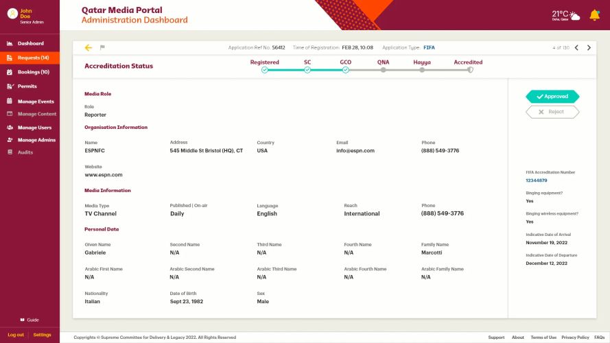 Qatar 2022 media accreditation system