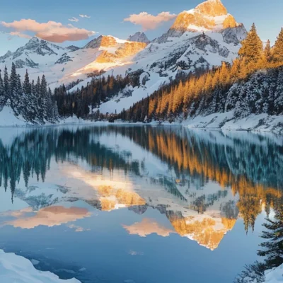 DreamShaper 8 - Mountain Lake Sunrise