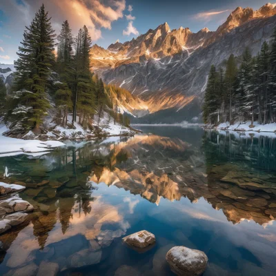 DreamShaper XL Alpha 2 - Mountain Lake Sunrise