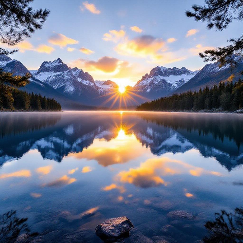 HiDream L1 Fast - Mountain Lake Sunrise