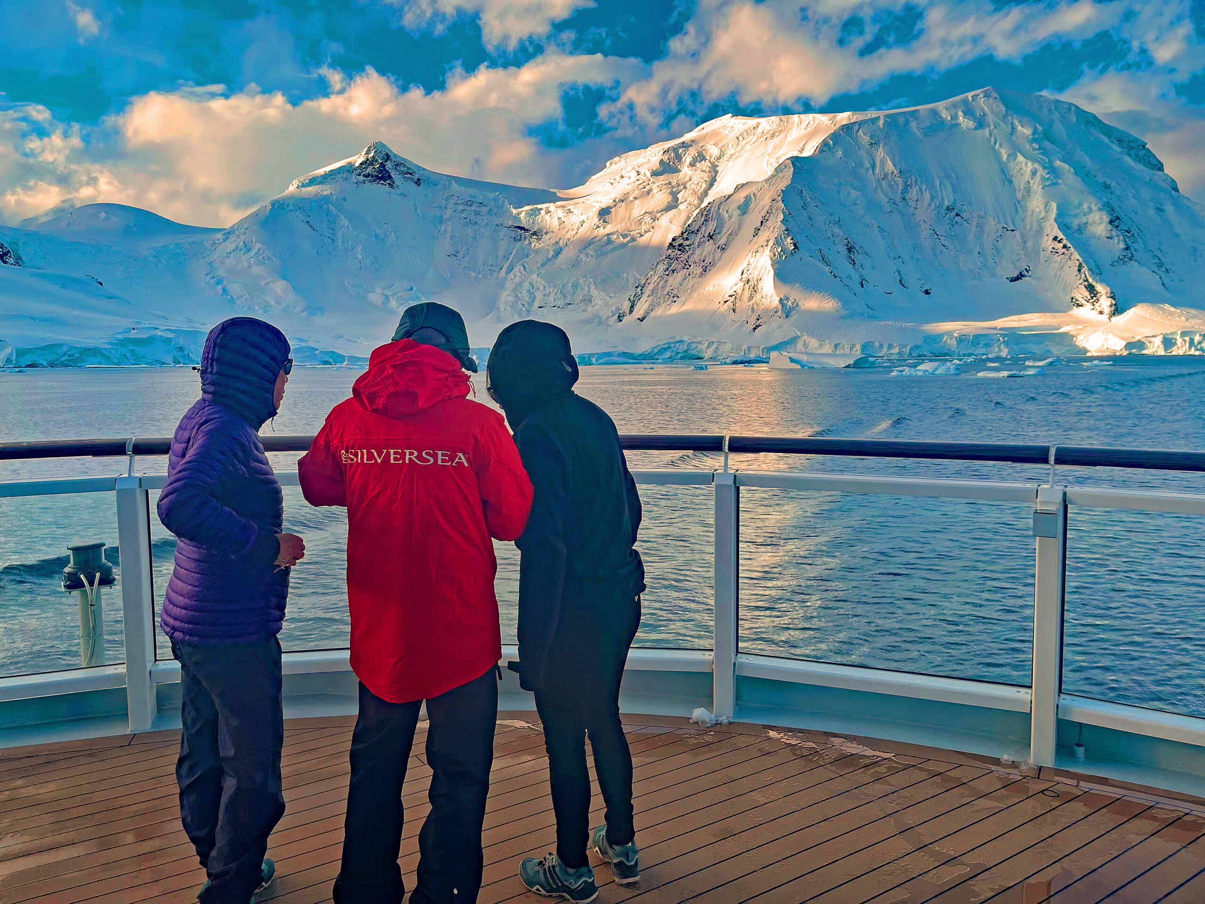 Out on deck aboard Silver Endeavour, in Antarctica. Photo by Carolyn Spencer Brown