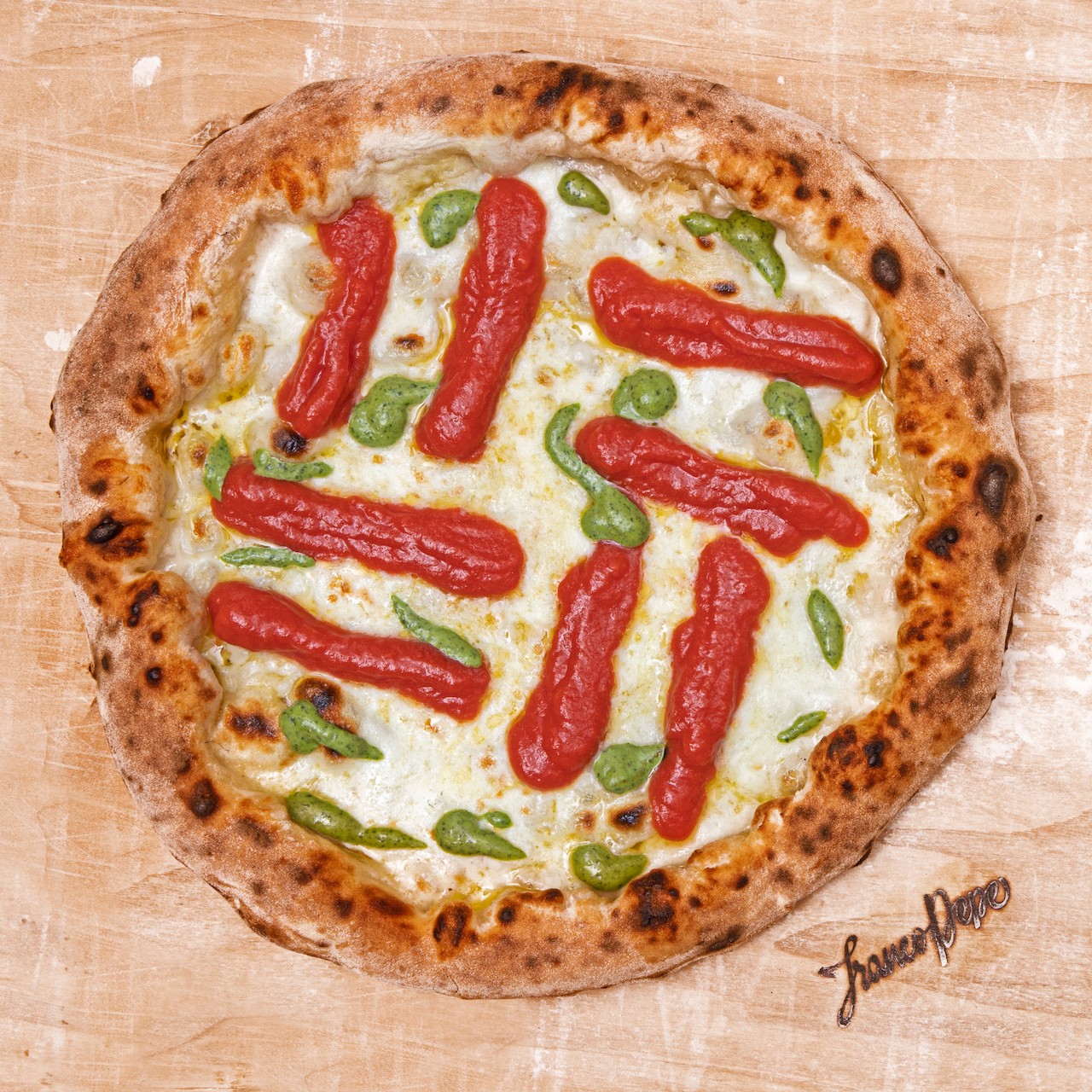 Franco Pepe's signature 'Margherita Sbagliata' pizza pie.