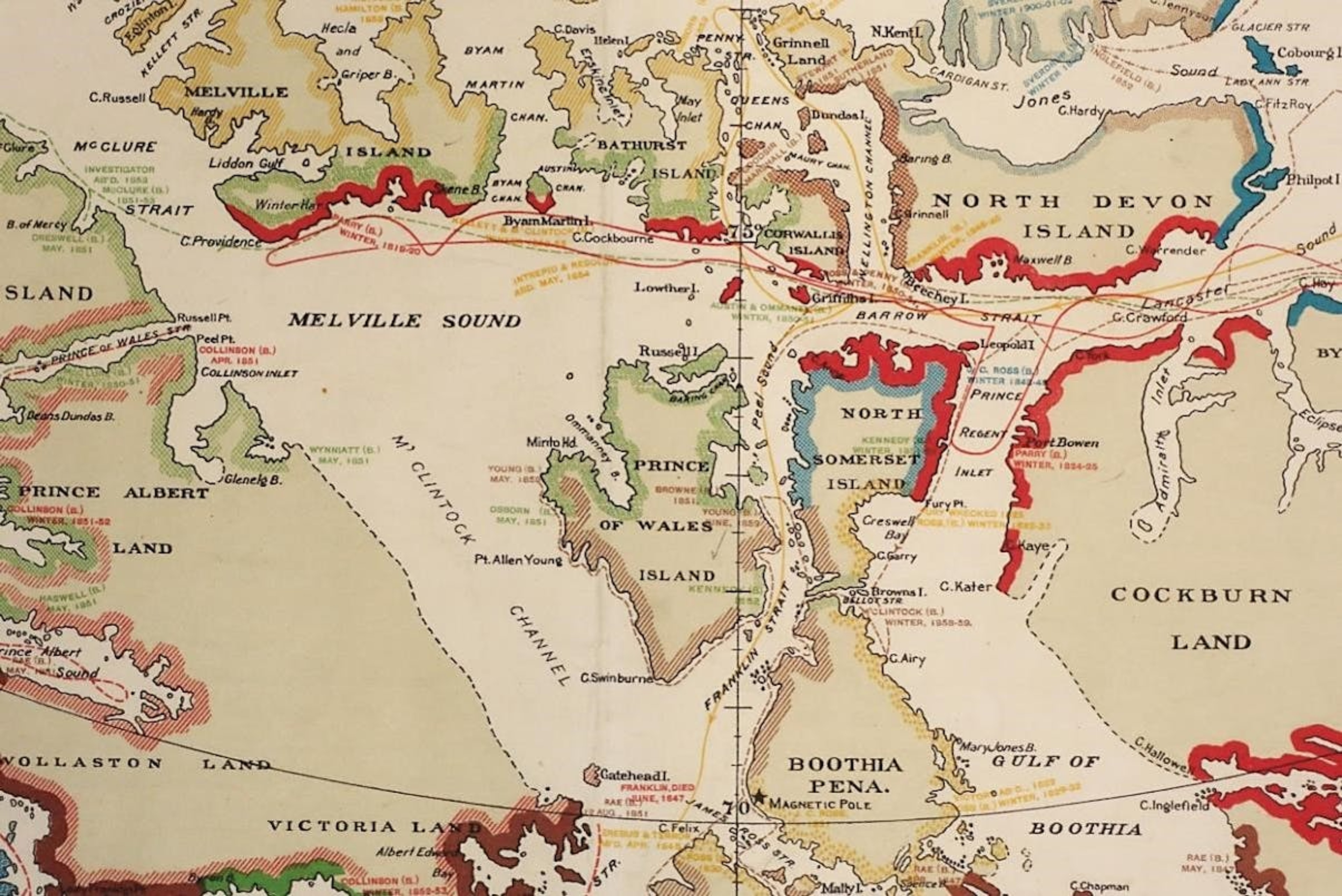 This map from 1904 depicts the routes taken by the various Northwest Passage explorers/©Royal Geographical Society (with IBG)