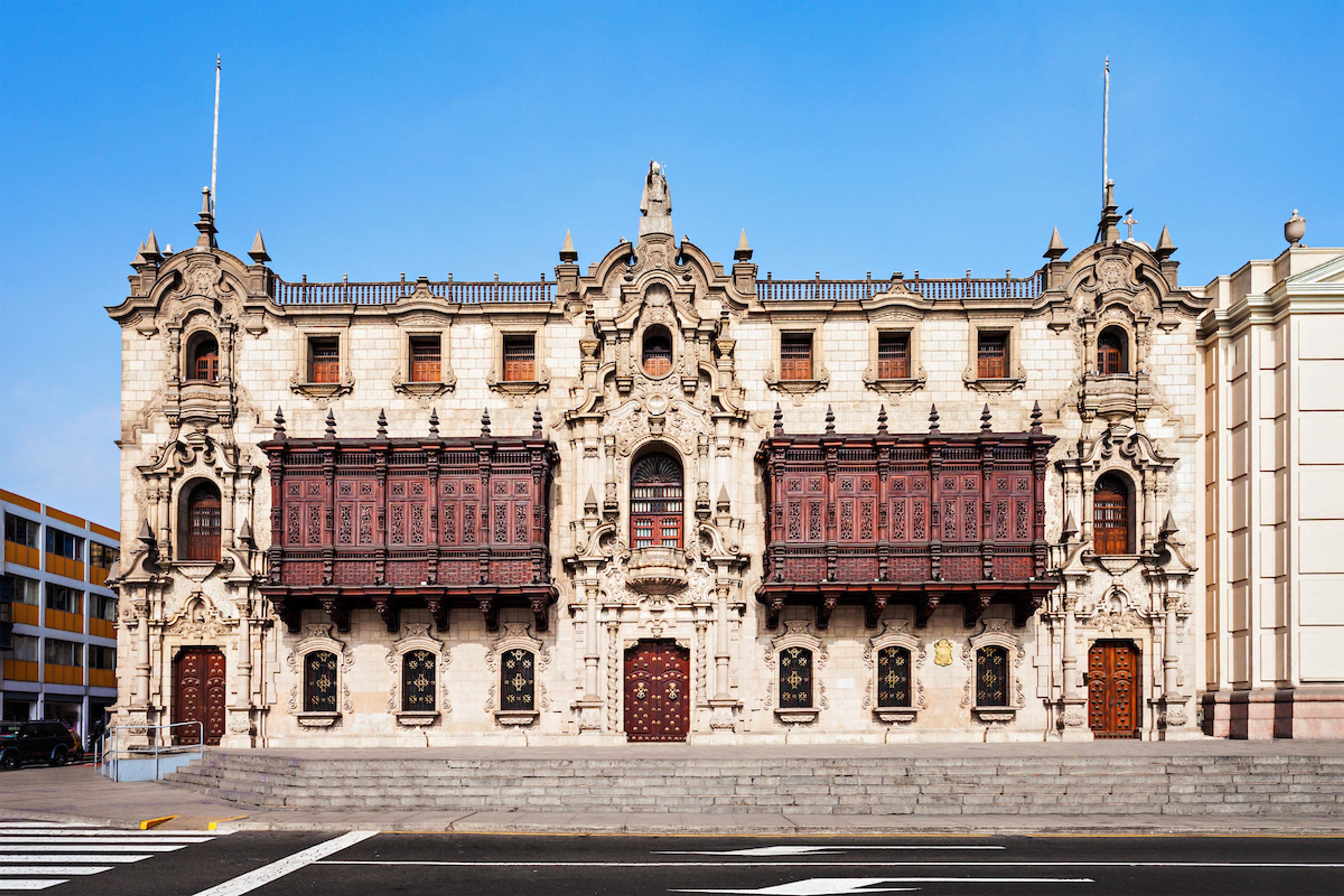 As the seat of the former Viceroyalty of Peru, Lima has earned the nickname City of Kings. Stunning architecture abounds, like the Archbishop Palace on the city's Plaza Mayor/Shutterstock