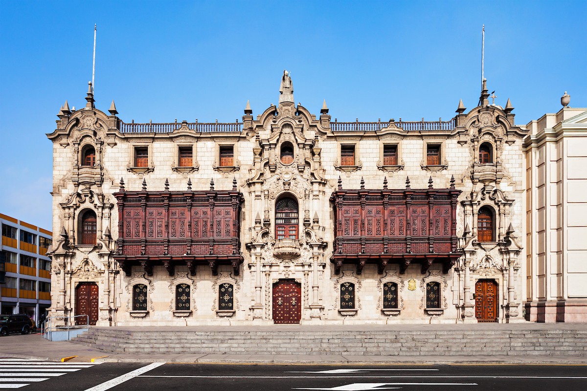 As the seat of the former Viceroyalty of Peru, Lima has earned the nickname City of Kings. Stunning architecture abounds, like the Archbishop Palace on the city's Plaza Mayor/Shutterstock