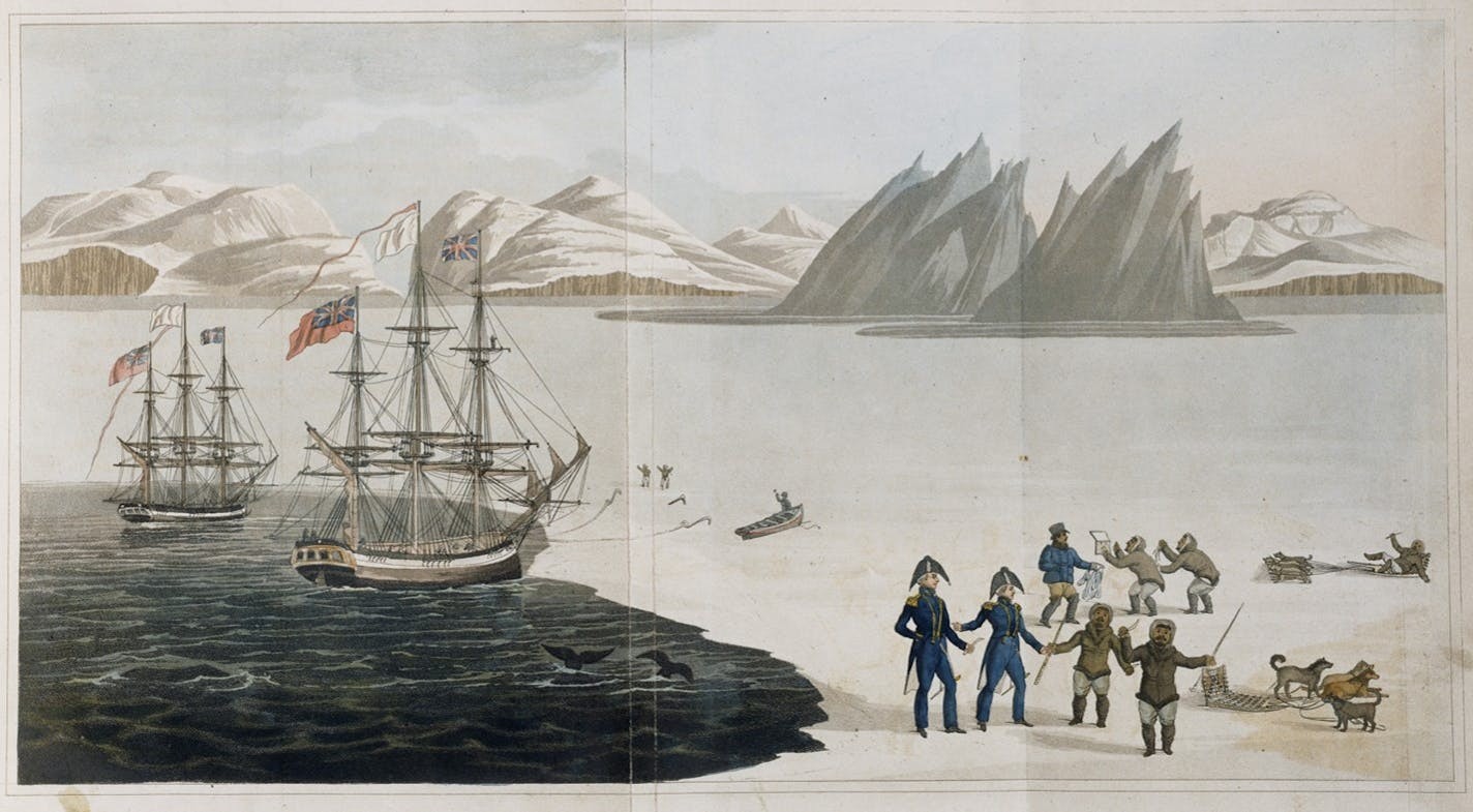 First communications with the natives of Prince Regents Bay, as drawn by John Sackhouse and presented to Capt. Ross in 1818/©Royal Geographical Society (with IBG)