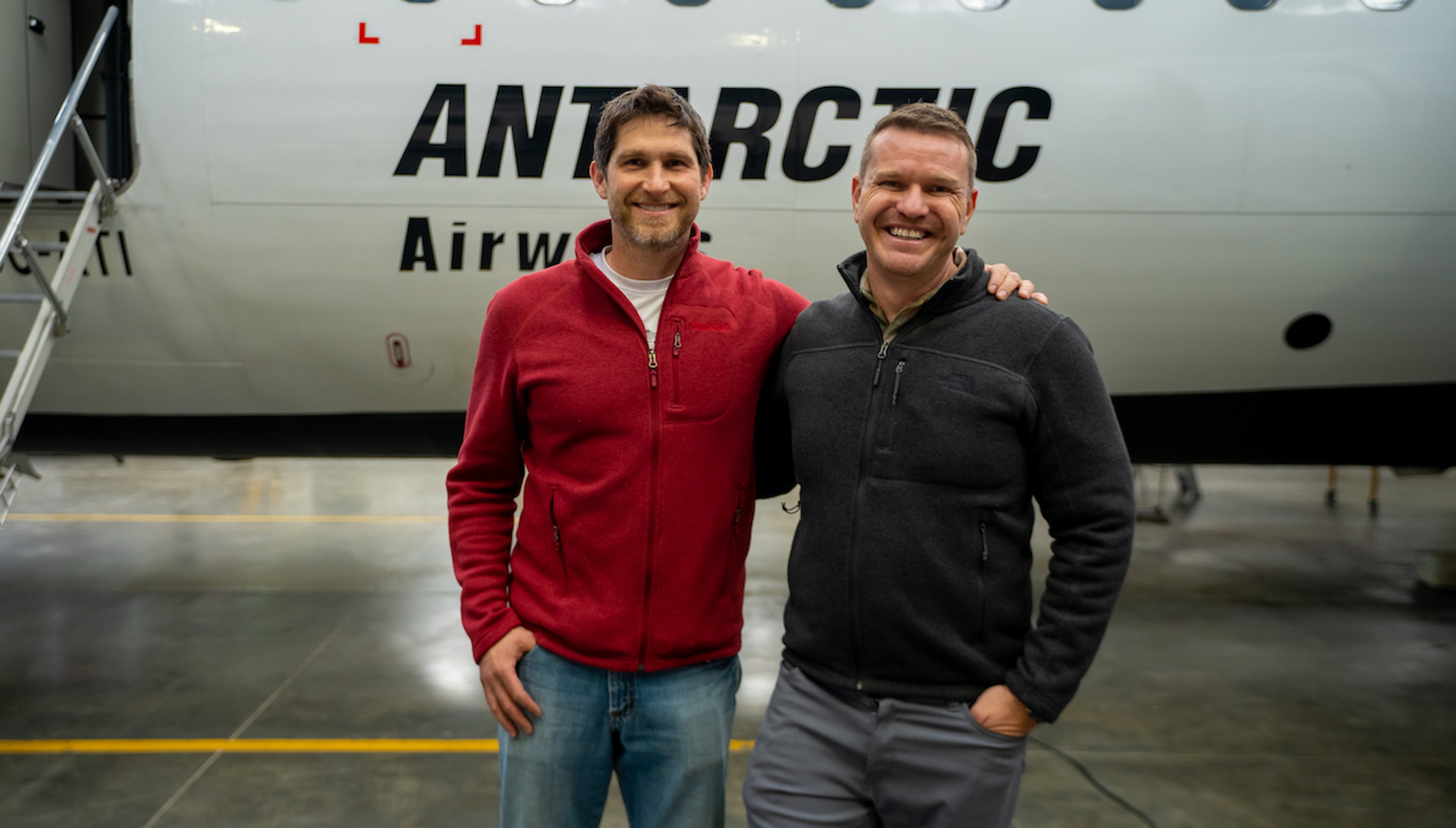 Antarctica fly-cruise with Nicolás Pivcevic, CEO of the DAP Group, which operates Antarctic Airways, and Silversea's Conrad Combrink, right.