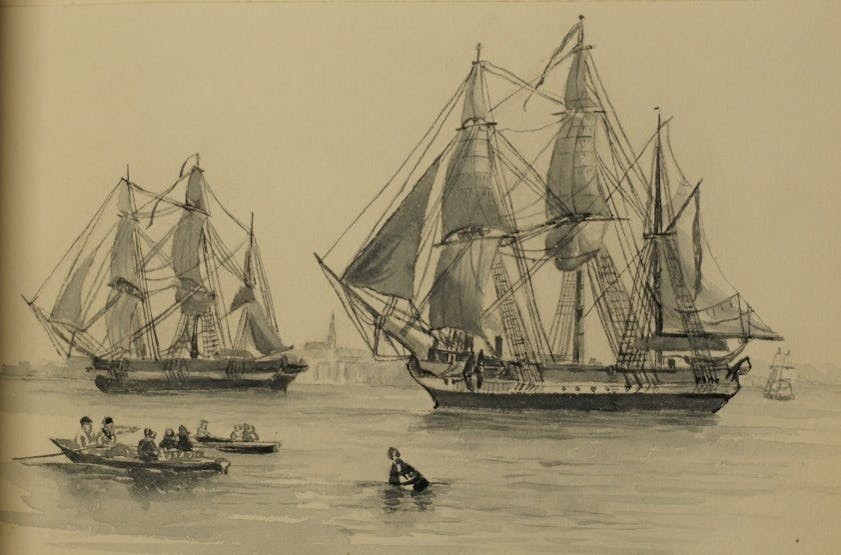 'Erebus and Terror pass Gravesend' by Clements Markham/©Royal Geographical Society (with IBG)