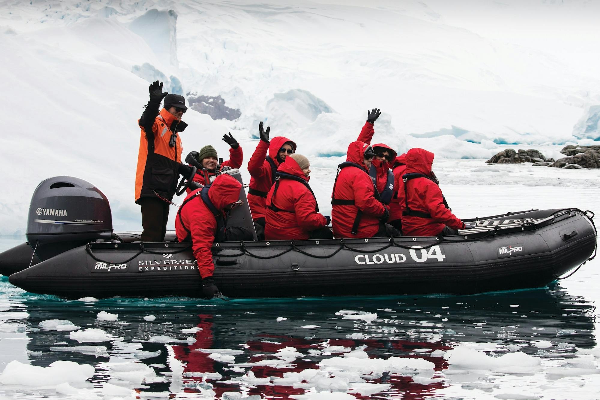 Silversea's touring via a Zodiac in Antarctica./