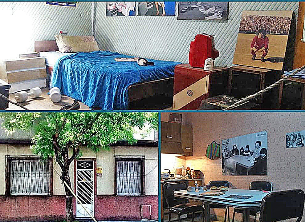 The bedroom of Diego Maradona in the house/museum along with the kitchen and a photo of the exterior speaks to his humble beginnings. Photo courtesy of the museum