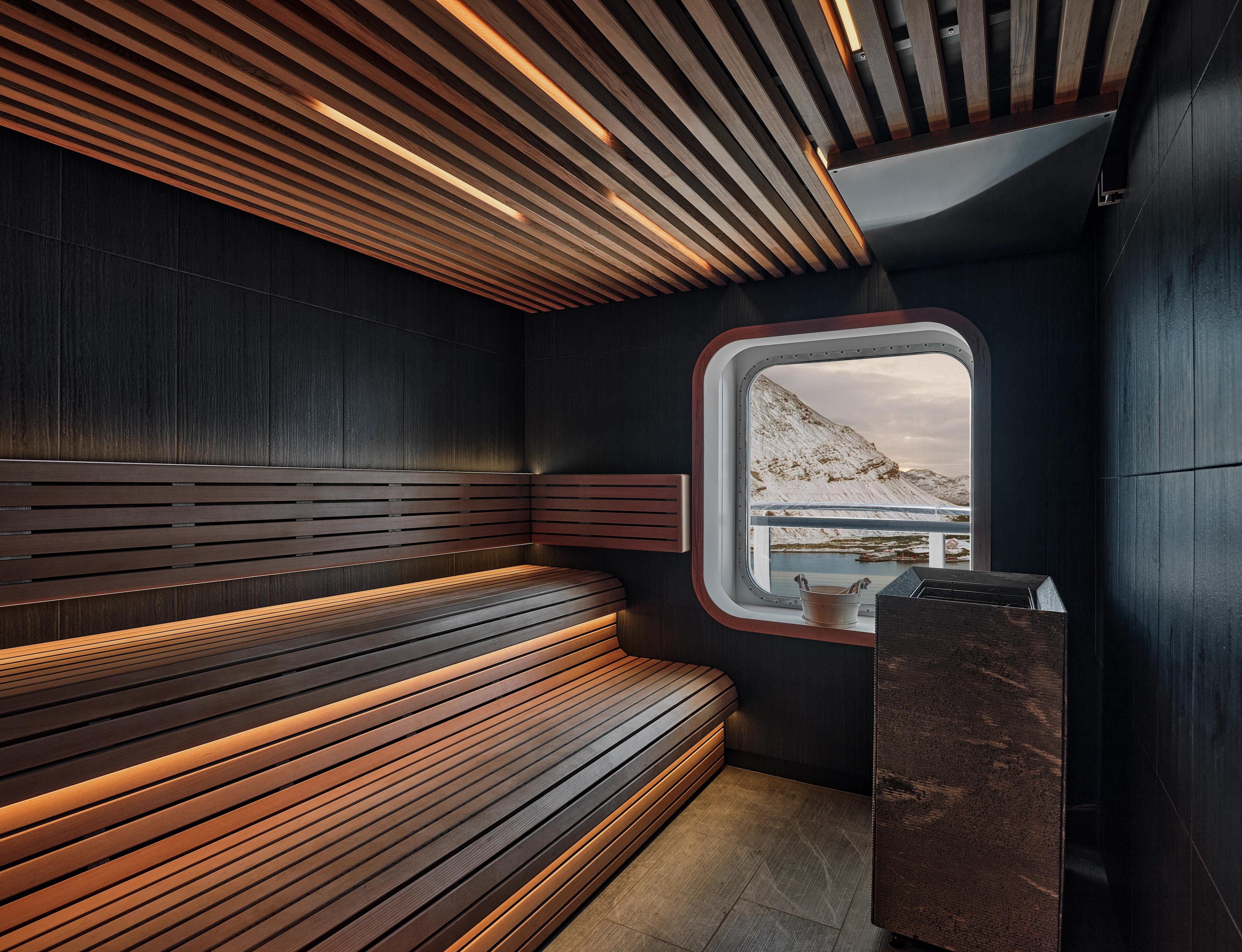 Chilled after a day of exploring Antarctica? Welcome to the Sauna Otium Spa on Silver Endeavour./Silversea