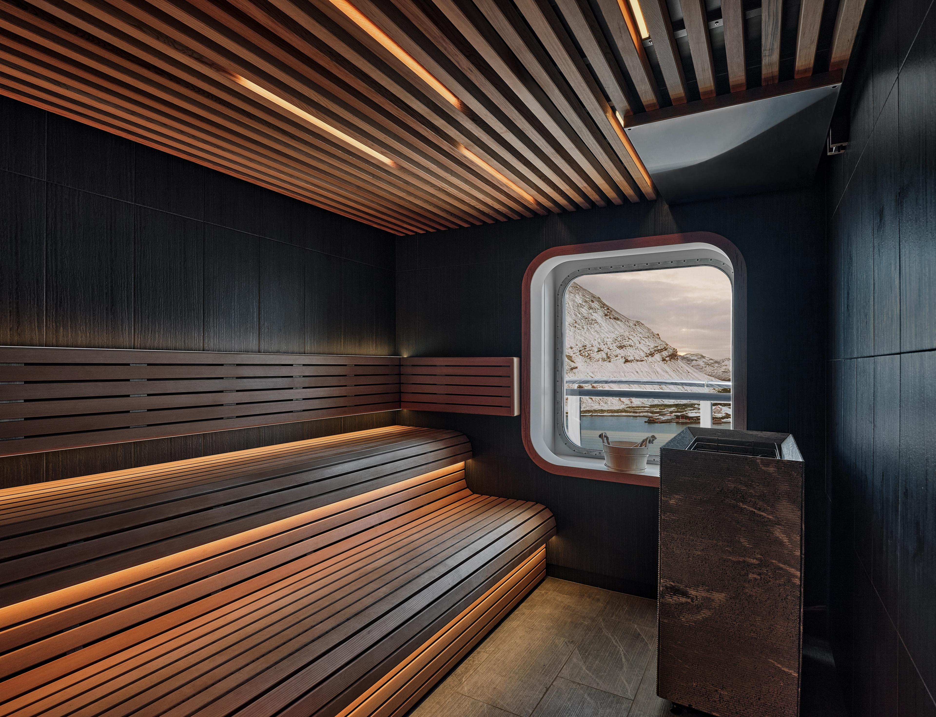 Chilled after a day of exploring Antarctica? Welcome to the Sauna Otium Spa on Silver Endeavour./Silversea