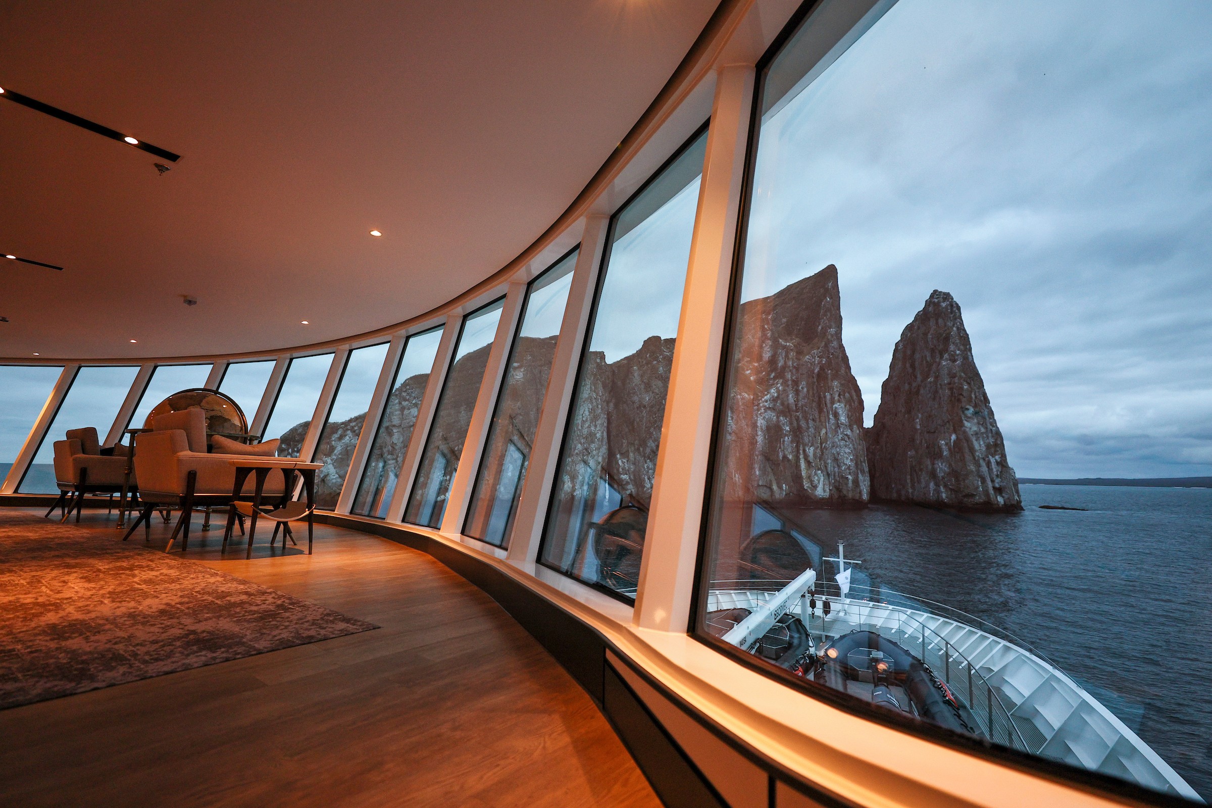 Silver Origin's observation lounge always offers majestic views of the Galapagos.