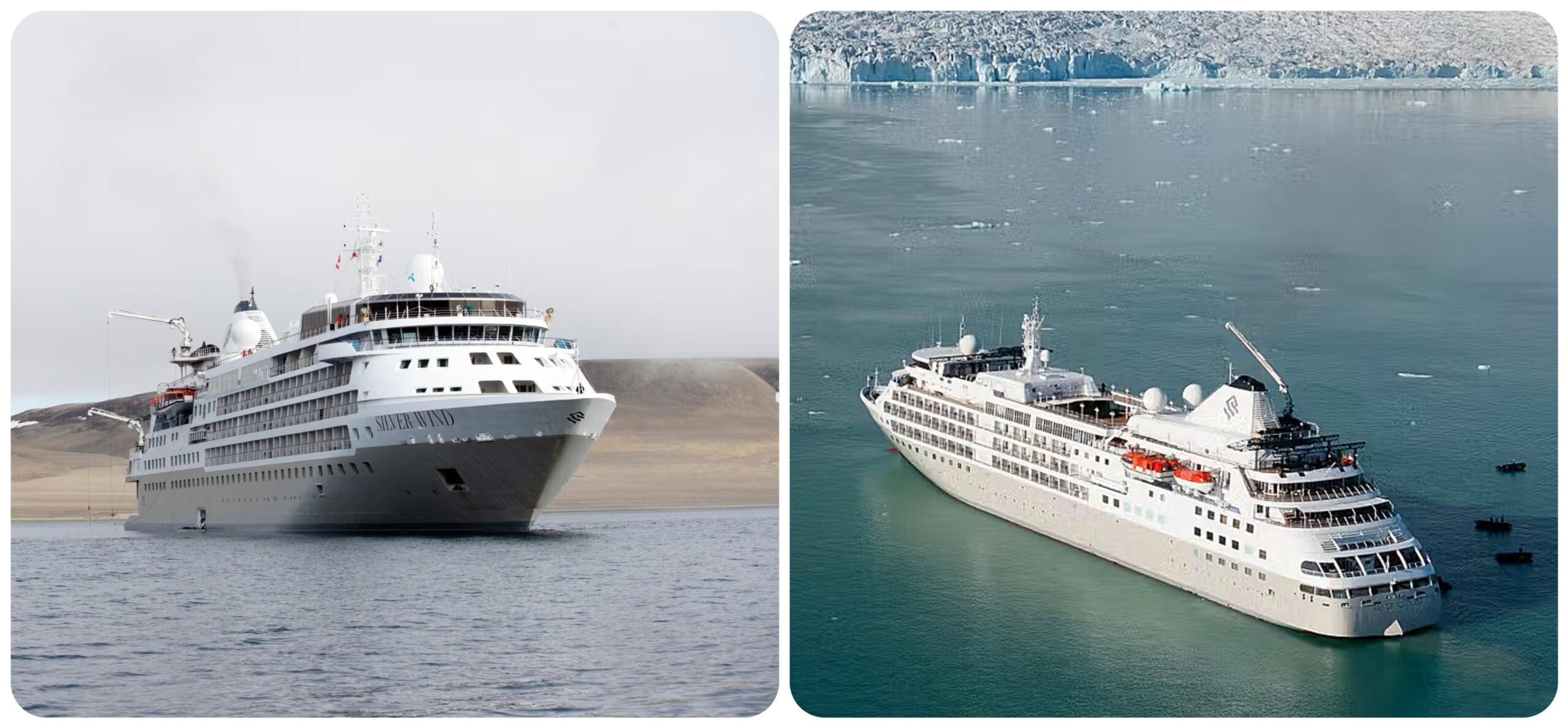 Silver Wind (left) and Silver Cloud after their transformation to expedition ships/Silversea photos