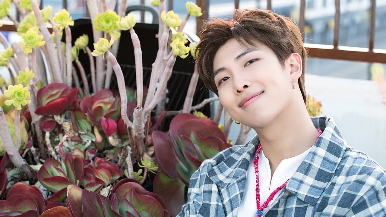 RM, pictured at Photo Shoot in Los Angeles in 2018, spoke at the UN General Assembly the previous year, saying, "We have learned to love ourselves, so now I urge you to 'speak yourself'"/Wikimedia Common photo by Dispatch