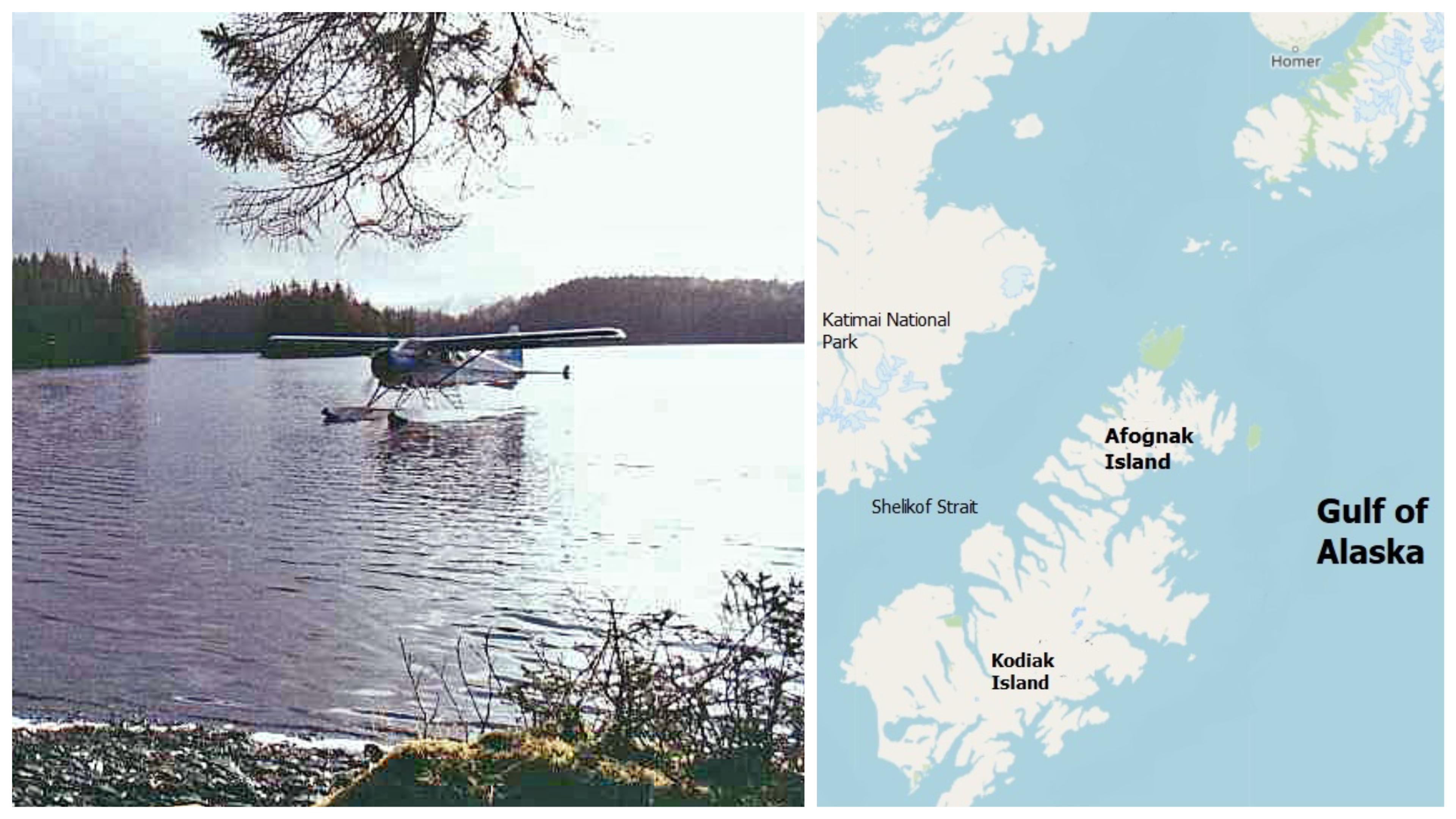 Lake Laura (left) on the north end of Afognak Island, Alaska./Photo Alaska Department of Natural Resources/Map Open Street Maps/Licensed under the Open Data Commons Open Database License by the OpenStreetMap Foundation
