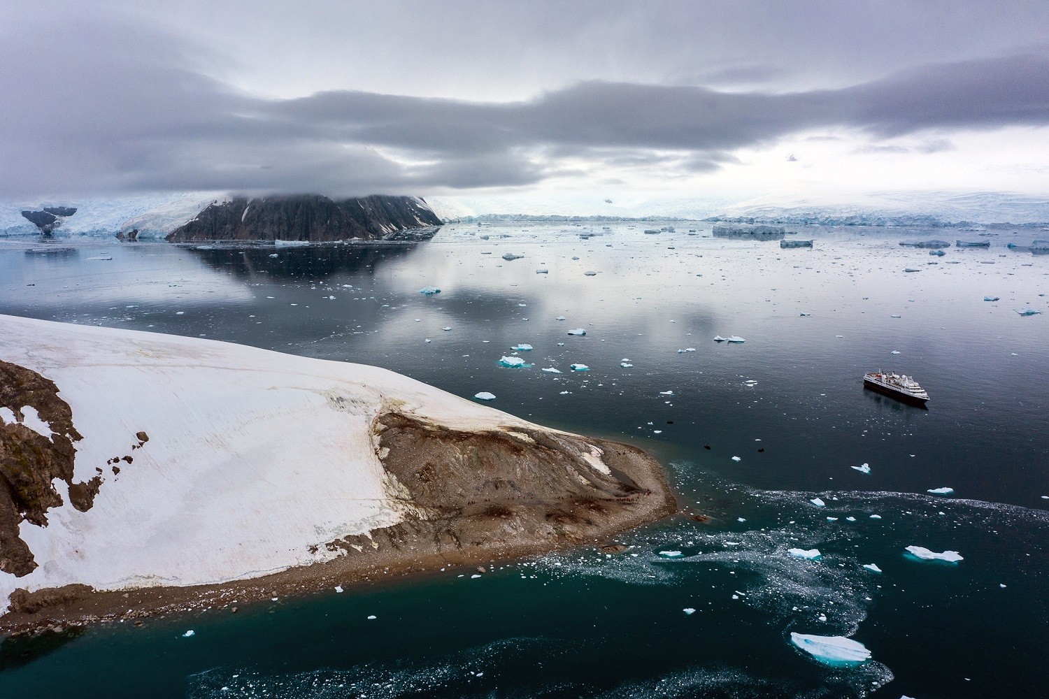 Silver Explorer in Neko Harbor, Antarctica, taken using a drone/Benn Berkeley