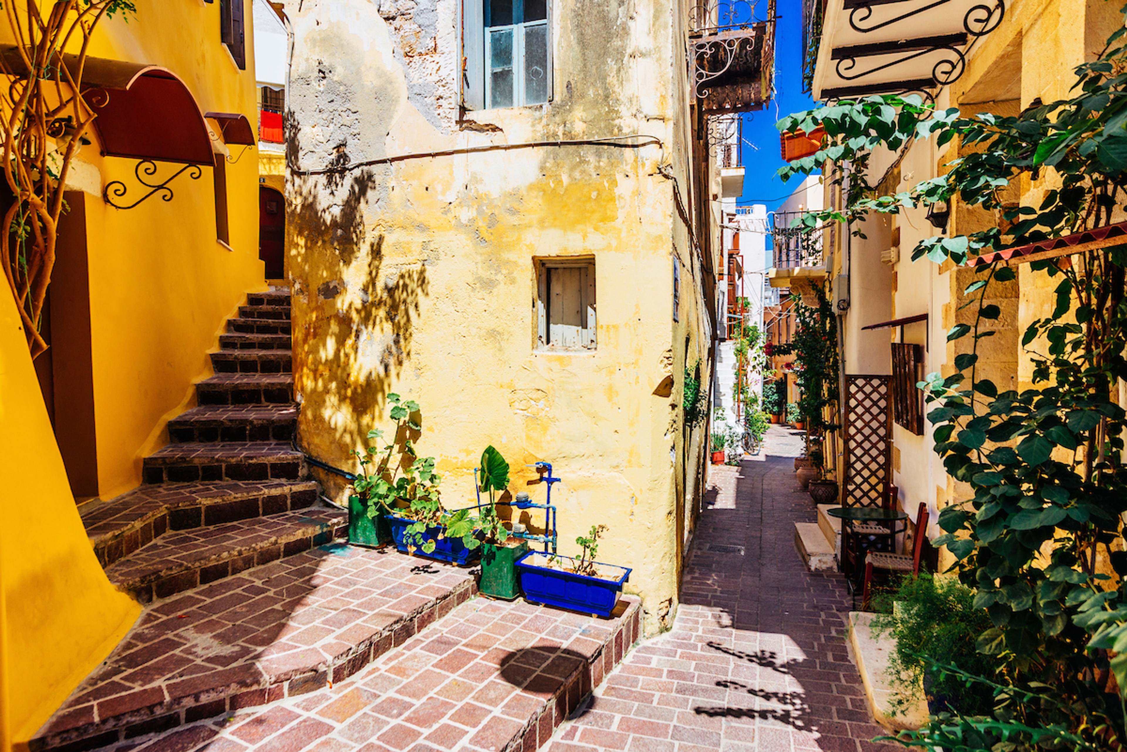 The narrow and colorful streets of beautiful Chania, in Crete./Shutterstock