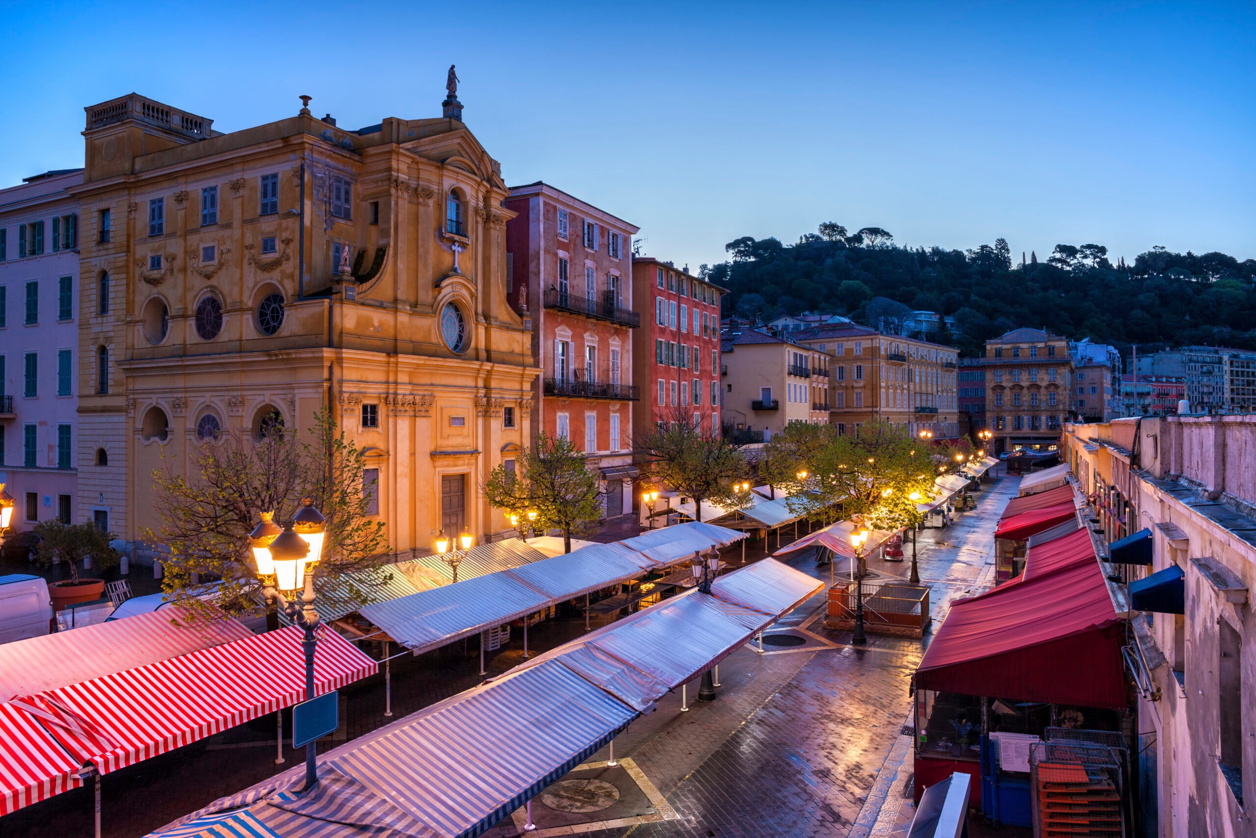 Chapelle de la Miséricorde Baroque church, left, and the market/Getty Images